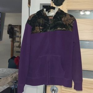 Purple and camo Fleece Zip up hoodie.